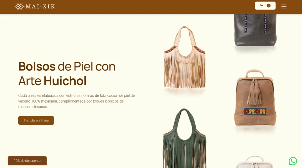 Designer website with beautiful mexican leather bags