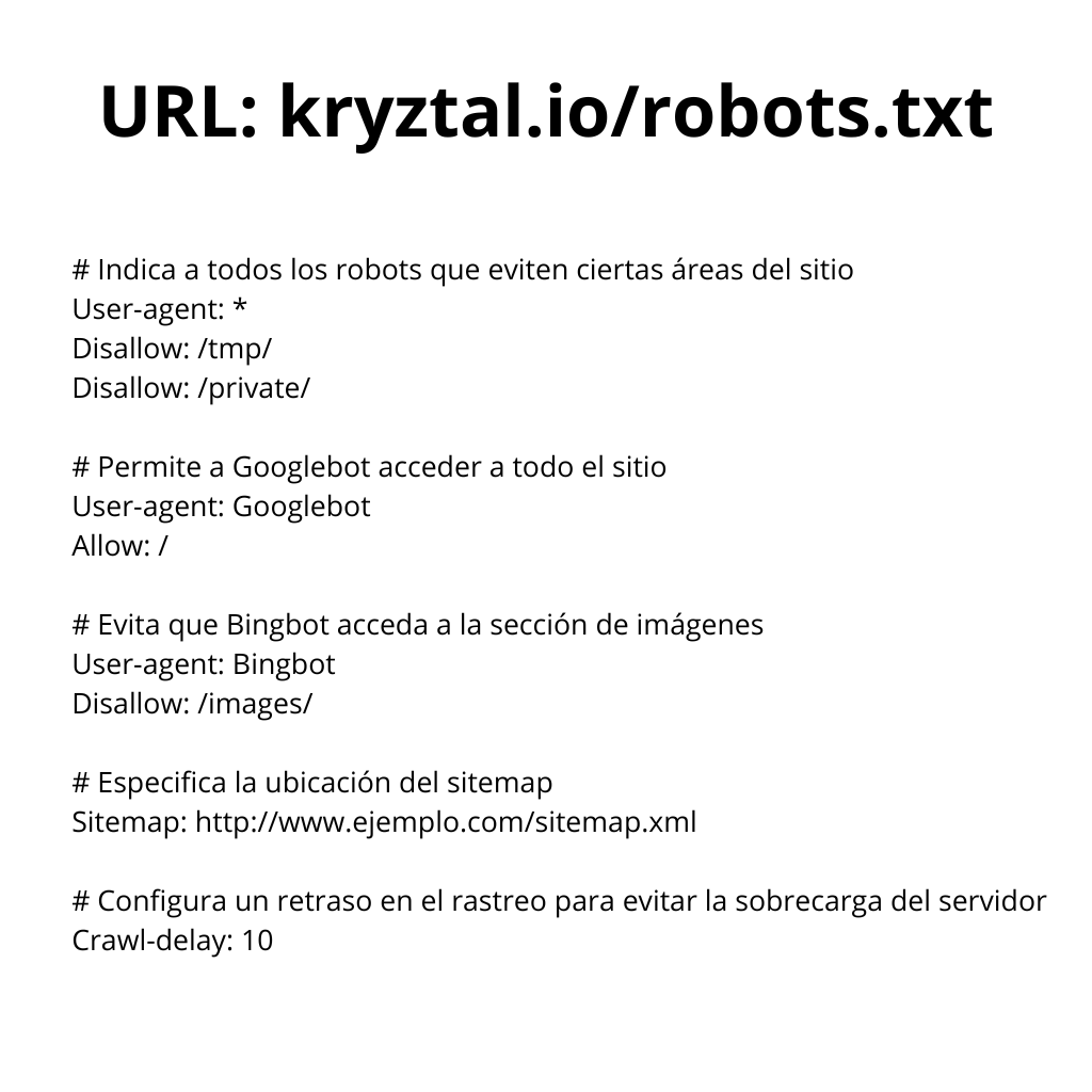 Qué es el robots.txt, cómo funciona, cómo se ve. Kryztal Robots.txt de ejemplo. Comandos de ejemplo.